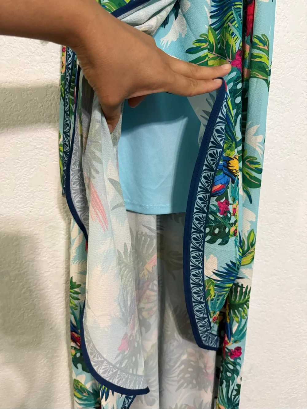 Flying Tomato Tropical Palm Print Ruffle Maxi Dress in Aqua Green